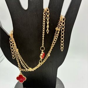 Fashion Jewelry Gold and Red Clover Anklets